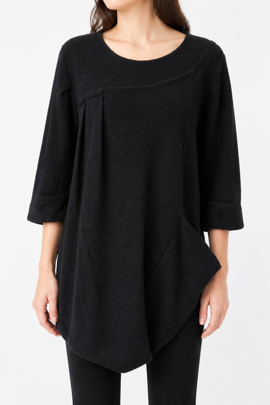 Kaylee Tankus Designer Black Wool Blend Asymmetrical Tunic Dress Size M Pockets